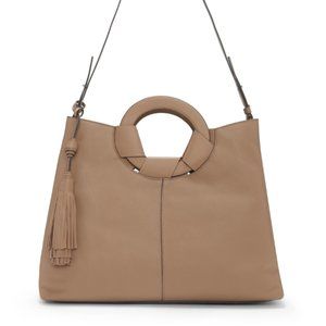Vince Camuto Supple Leather Josy Tassel Detail Tote Bag Beige NWT